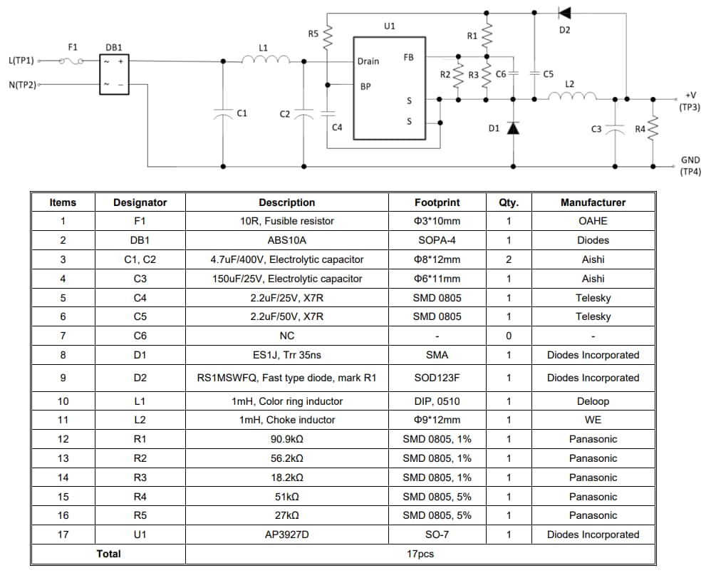Schéma - Diodes Incorporated Carte d'évaluation EV4 AP3927D